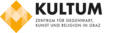 Das Bild zeigt das Logo des Kultums. Im Blickpunkt steht in schwarzen Großbuchstaben KULTUM und unterhalb steht Zentrum für Gegenwart. Links daneben ist ein gelbes Viereck dargestellt, das mit den Spitzen nach unten bzw. oben zeigt.